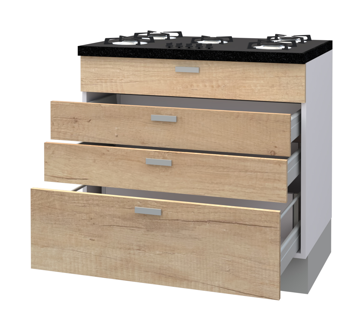 Hetty Cooktop Base Cabinet with 1 Fixed Front and 3 Drawers (72)